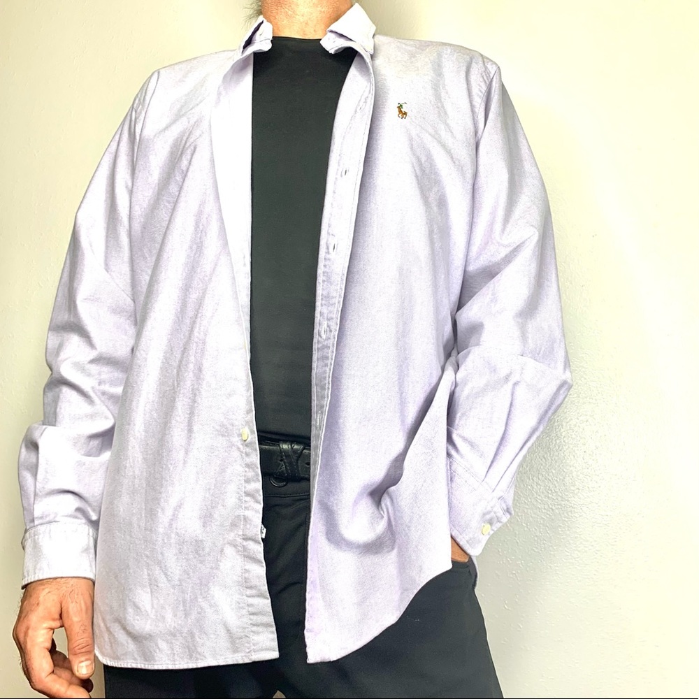 Ralph Lauren Classic Fit Long Sleeves Pony Logo Button Down Lavender Shirt.